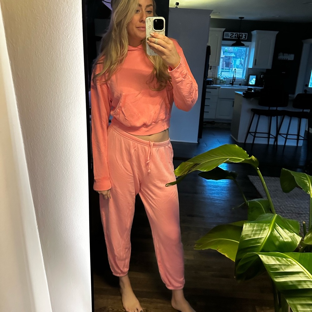 Skims sweatsuit set in neon pink/orange
